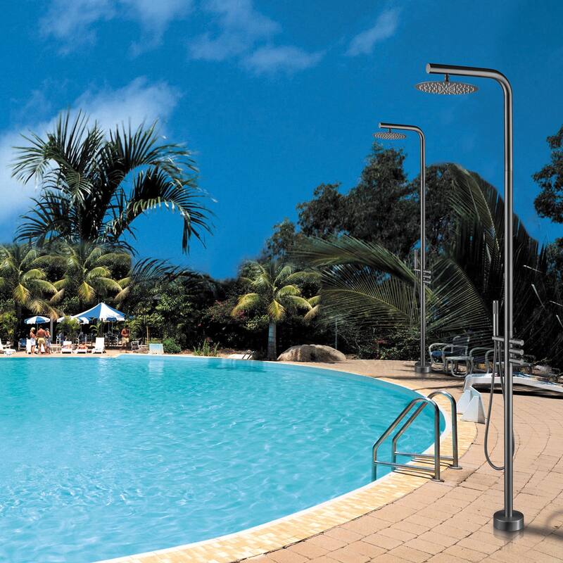 Freestanding Outdoor Shower System for Backyard/Garden/Poolside/Beach, Floor Mounted Shower Faucet with Shower Head & Handheld