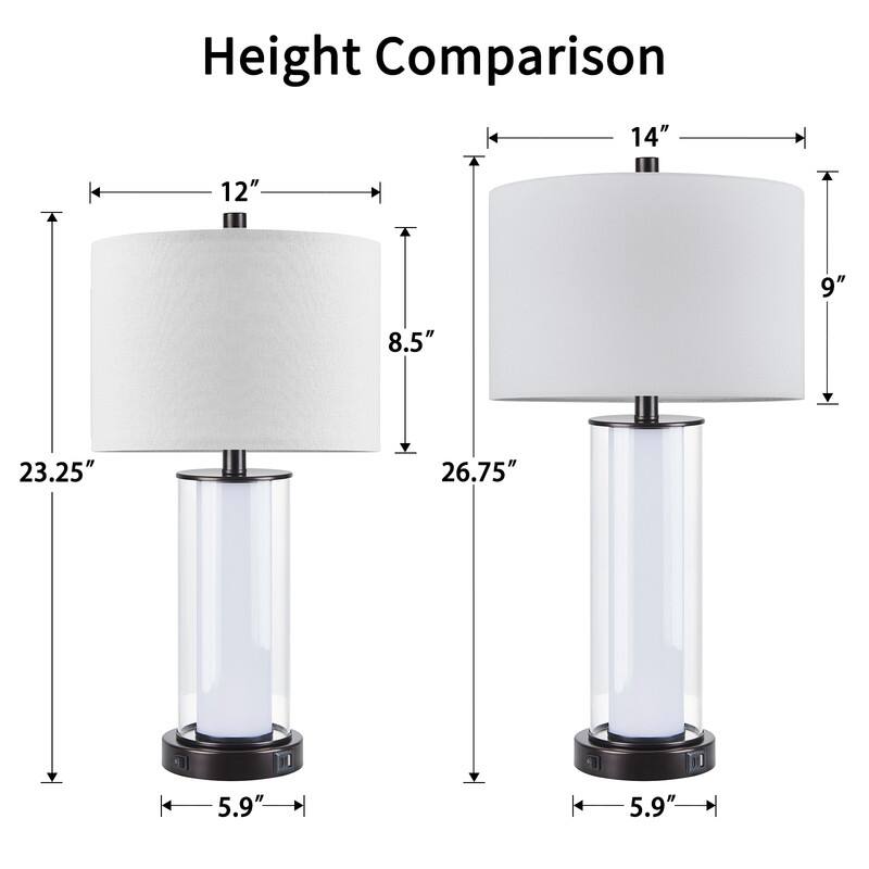 KAWOTI 26.75" Modern Glass Table Lamp with Night Light - H26.75"