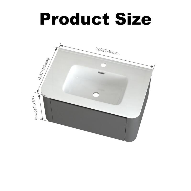 30"Wall Mounted Bathroom Vanity With Basin Floating Vanity Drawer Cabinet With Ceramic Integrated Basin