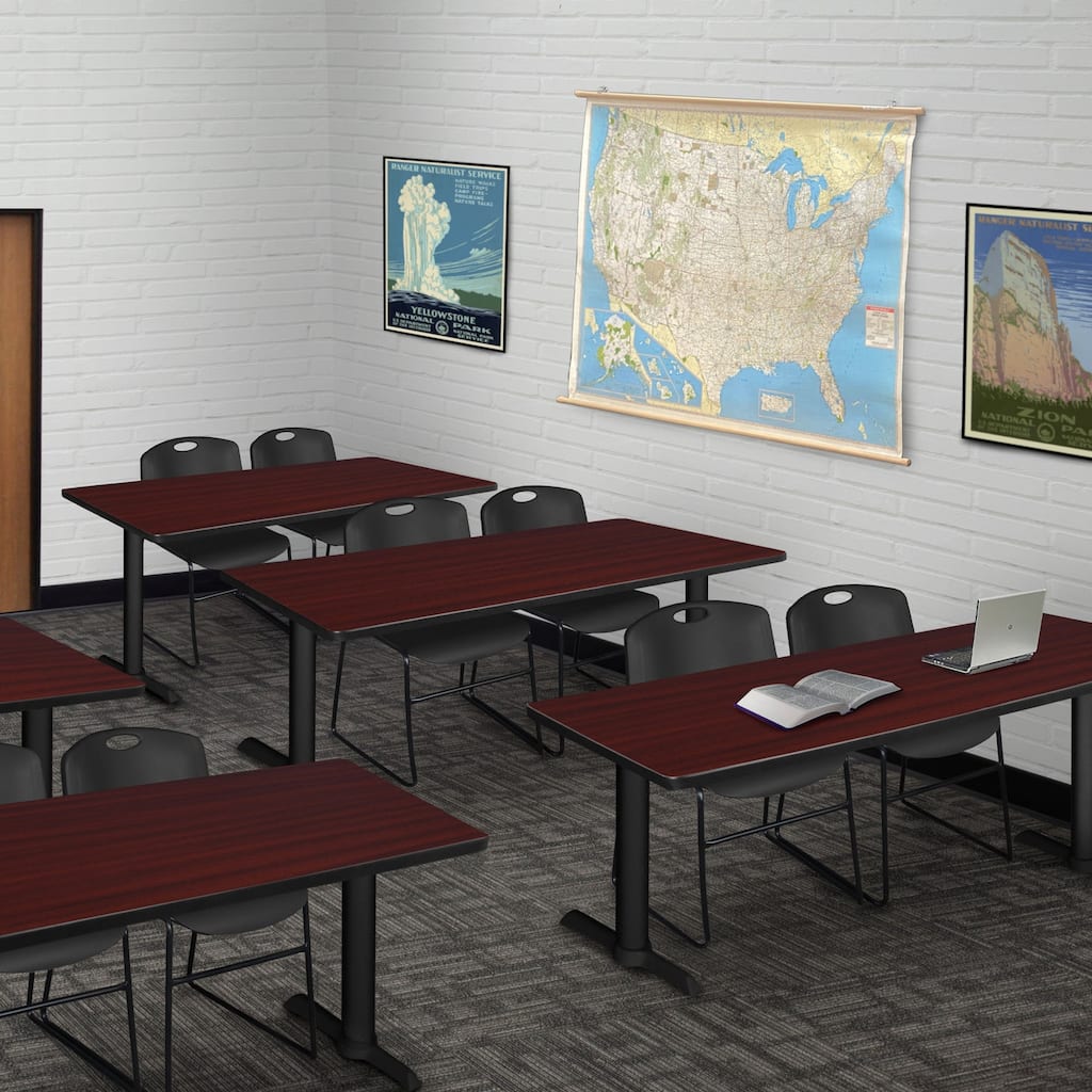 60" x 24" Training Table- Mahogany & 2 Stack Chairs- Black