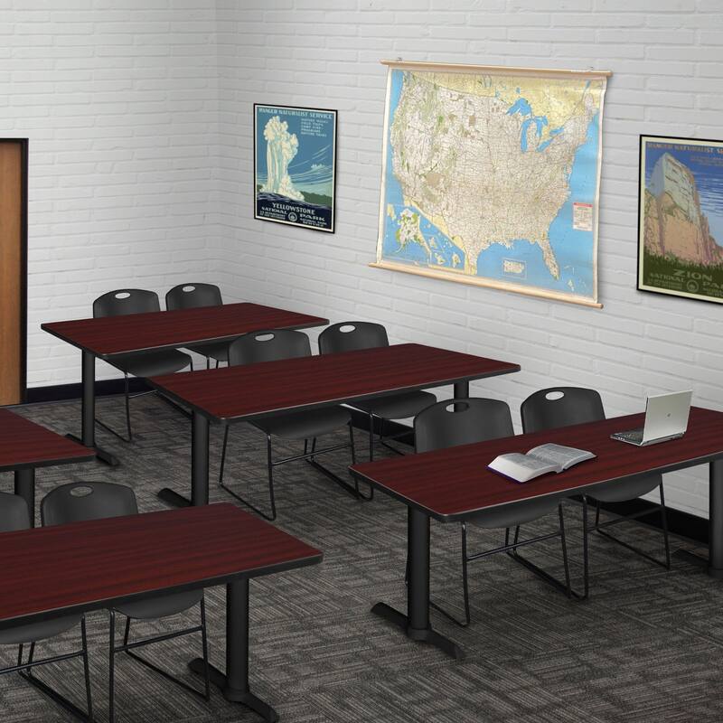 60" x 24" Training Table- Mahogany & 2 Stack Chairs- Black