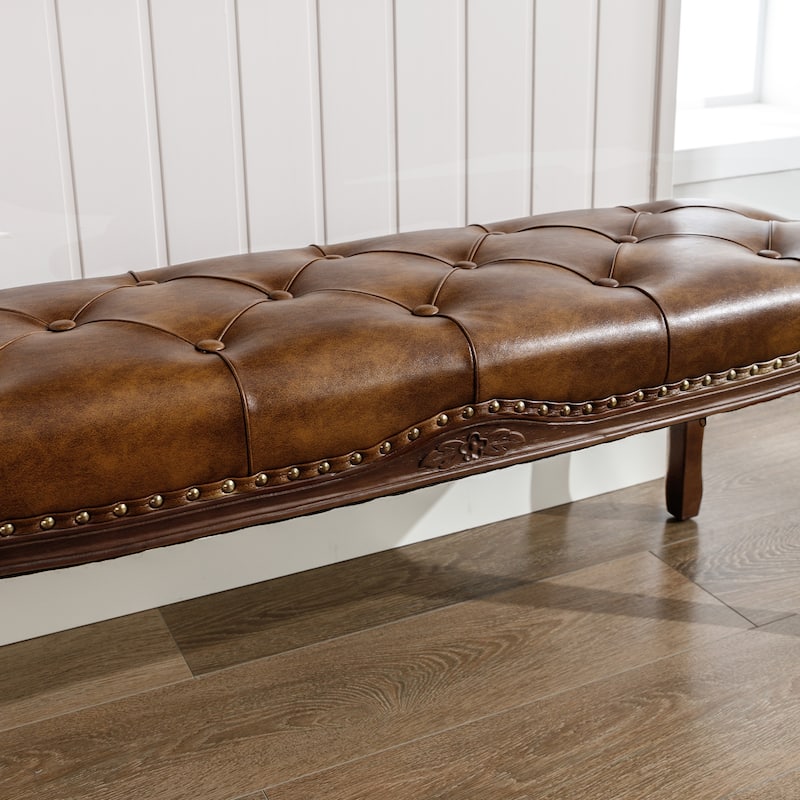 Retro Patterned Legs 45.2In.W Padded Bench - 45.2" W X 14.6" D X 18.3" H