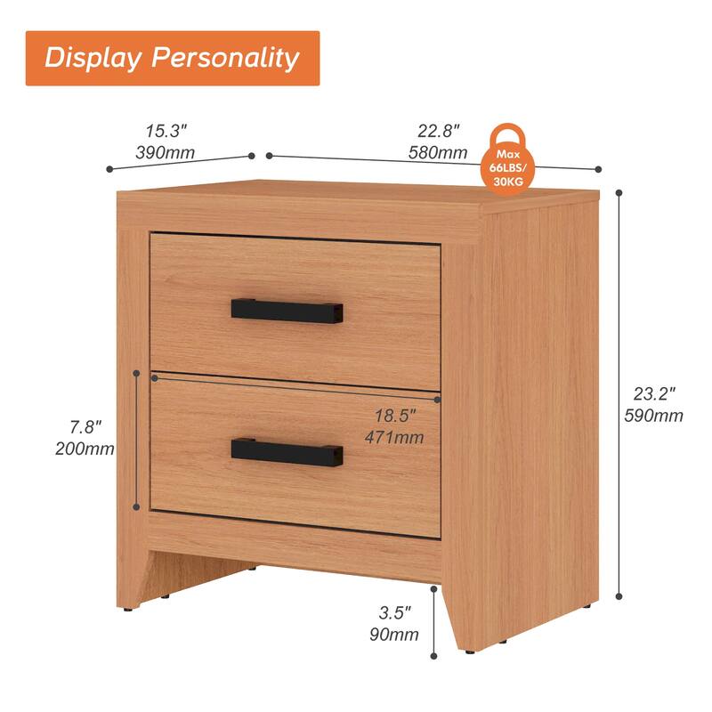 WAMPAT Farmhouse End Table with 2 Storage Drawers - Rustic Brown Accent Table for Bedroom & Living Room