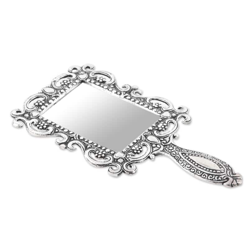 Novica Handmade Floral Splendor Aluminum Hand Mirror