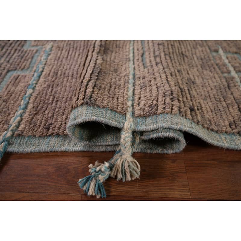Brown Moroccan Abstract Area Rug Hand-Knotted Wool Carpet - 8'9"x 11'11"