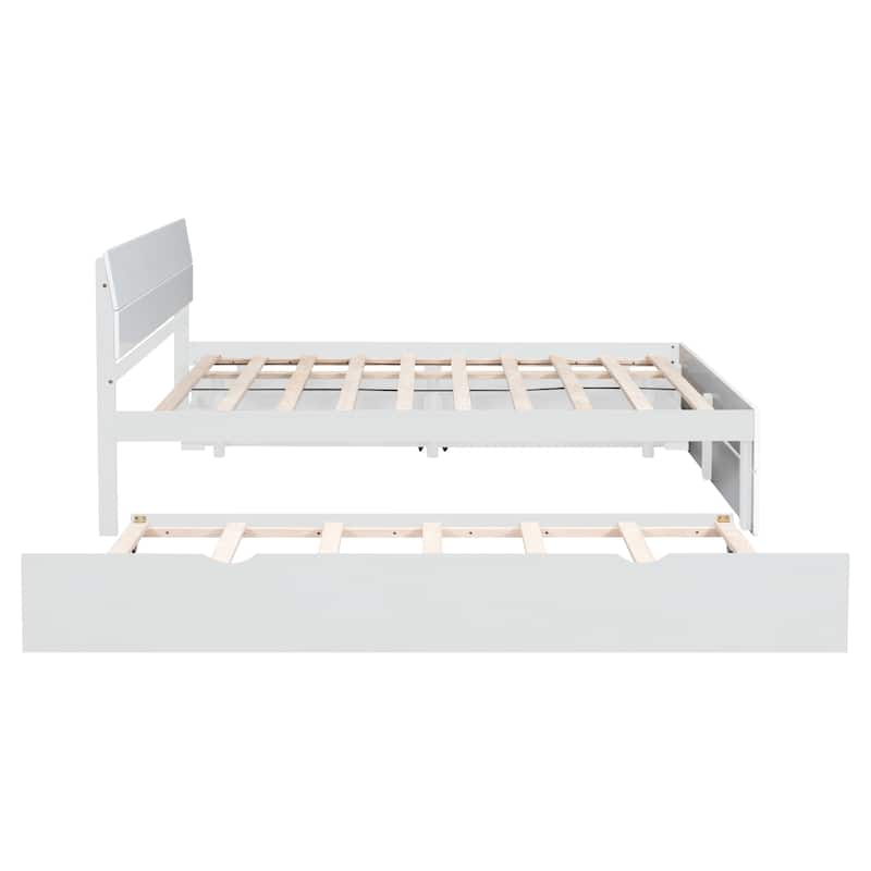 Modern Full Bed Frame With Twin Size Trundle And 2 Drawers, Full Size Bed