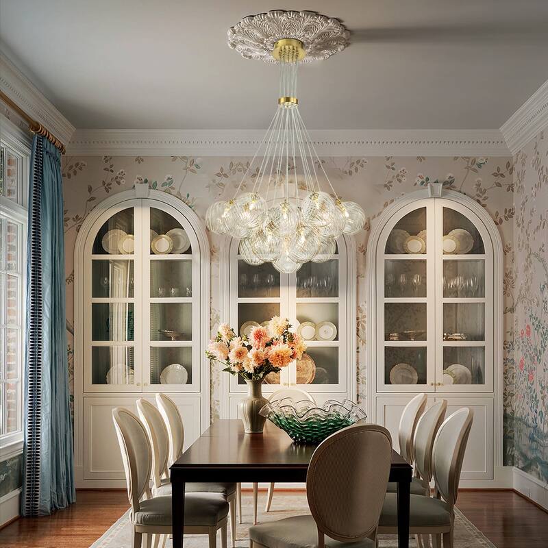 13/ 19-Light Modern Glam Gold Sputnik Cluster Swirled Glass Globe Bubble Chandelier for Dining Room