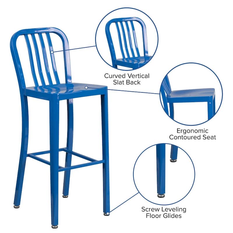 30'' High Metal Indoor-Outdoor Barstool with Vertical Slat Back