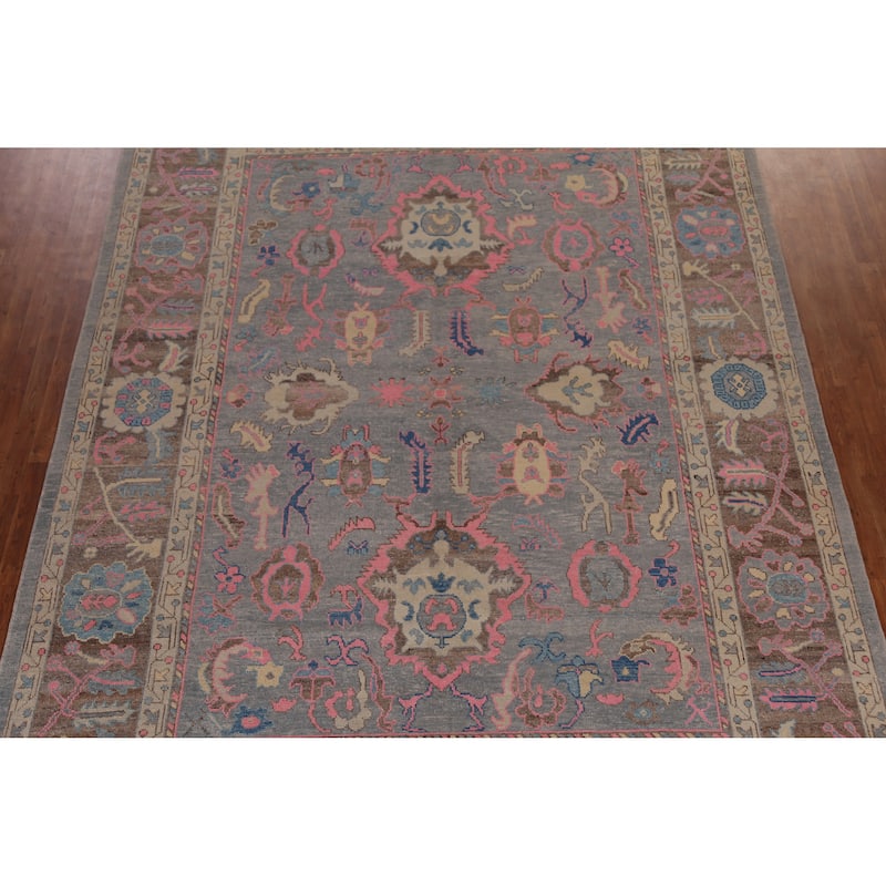 Hand Knotted Oriental 100% Wool Carpet Transitional All-Over Navy Blue & Blues Oushak Area Rug - 14' 0'' X 10' 4''