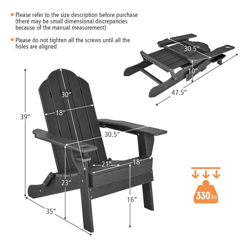 Gymax 2PCS Patio Folding Adirondack Chair Weather Resistant Cup Holder