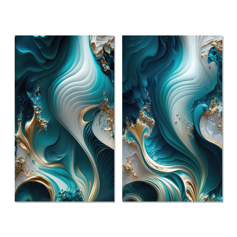 Designart "Abstract Geode Turquoise" Abstract Marble Wall Art Set Of 2 Turquoise Print Art For Living Room Decor