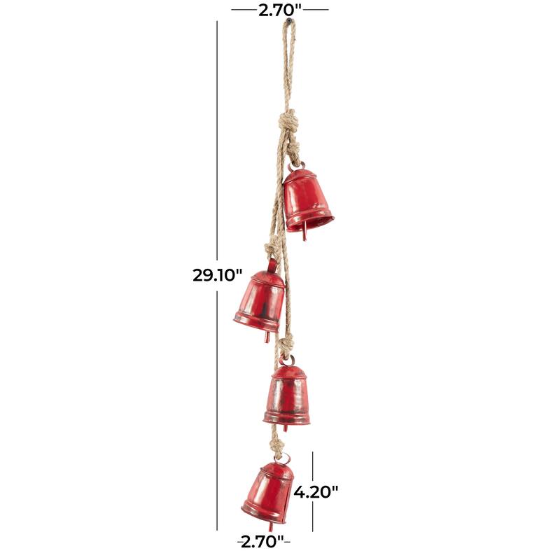 Gold or Red Metal Handmade Tibetan Inspired Decorative Cow Bell with Jute Hanging Rope