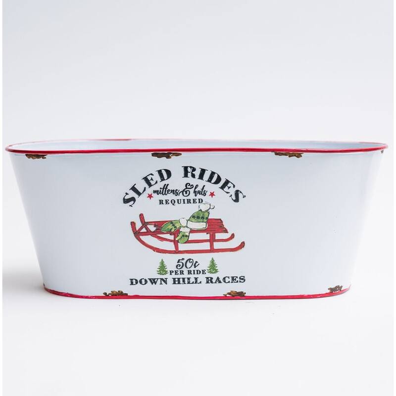 Sled Rides Text With Sled Picture Metal Planter