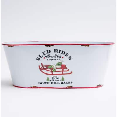 Sled Rides Text With Sled Picture Metal Planter