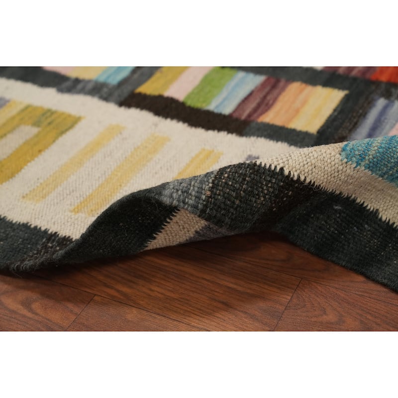 Hand Woven Oriental 100% Wool Carpet Southwestern Tribal Multi-Colored Kilim Area Rug - 9' 8'' X 8' 4''