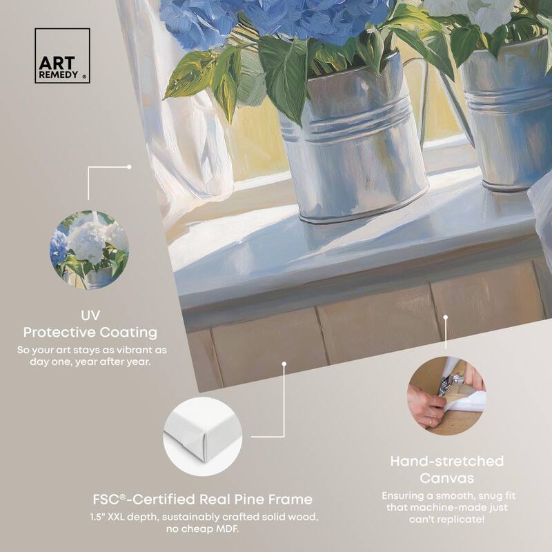 Sunlit Hydrangeas Canvas by Art Remedy, Gallery Wrapped