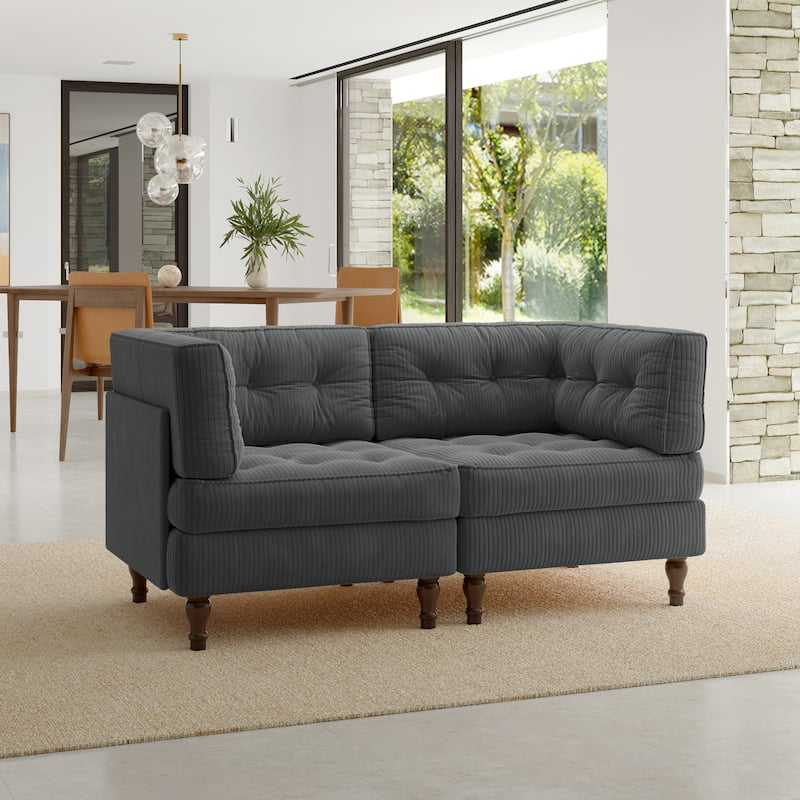 Oversized Sofa Corduroy Tufted Modular Sectional Set - Grey-2 peice - Symmetrical