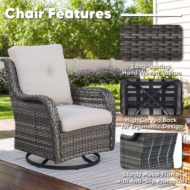 Gymojoy Wicker Swivel Glider Chair with Water-Resistant Olefin Cushions