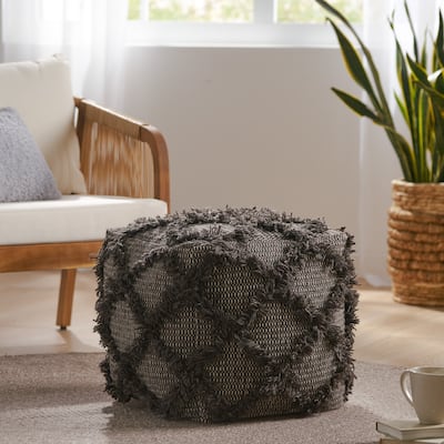 Jucar Handcrafted Boho Wool and Cotton Pouf by Christopher Knight Home