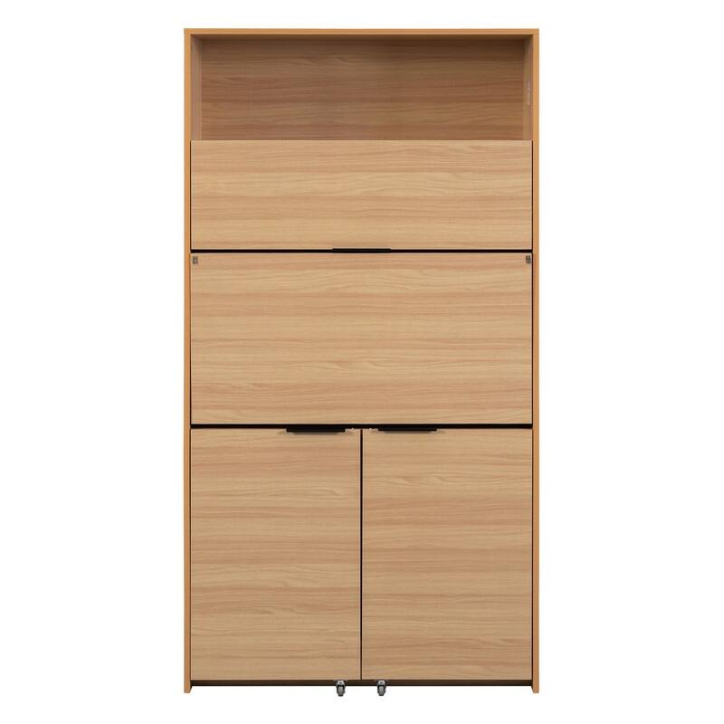 69"Tall Kitchen Pantry with Hutch, Multifunctional Storage Cabinet with Adjustable Shelf and Power Outlet