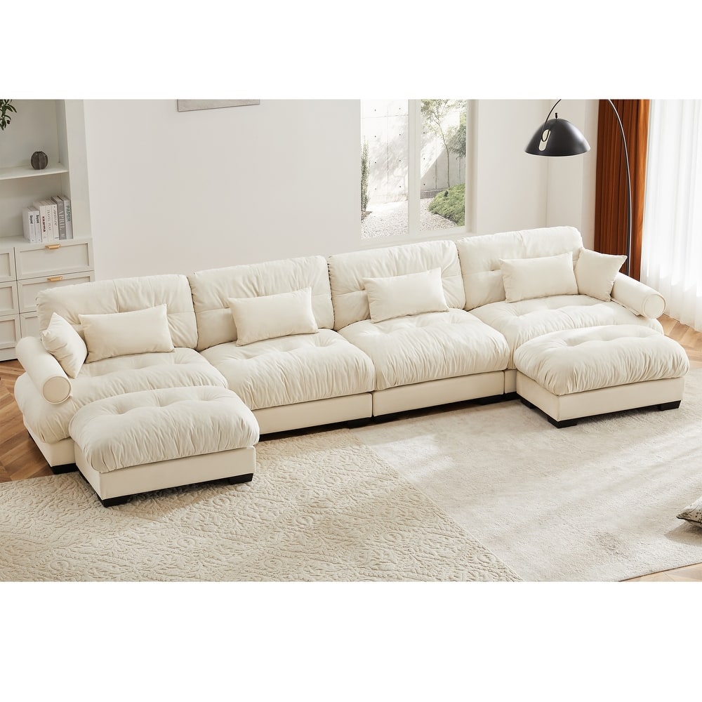 U-Shaped 4 Deep Seat Sectional with Movable Ottomans & Pillows