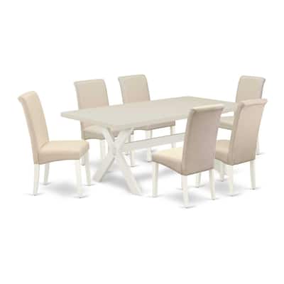 Bohemian Dining Room Set - 7 Piece Table & Chairs - Modern Hardwood Table with Upholstered Parsons Chairs - 72