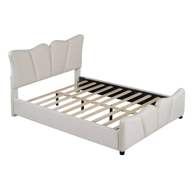 Full Size Upholstered Velvet Platform Bed Frame with Elegant Headboard, Sturdy Wooden Frame and Footboard Design for Bedroom
