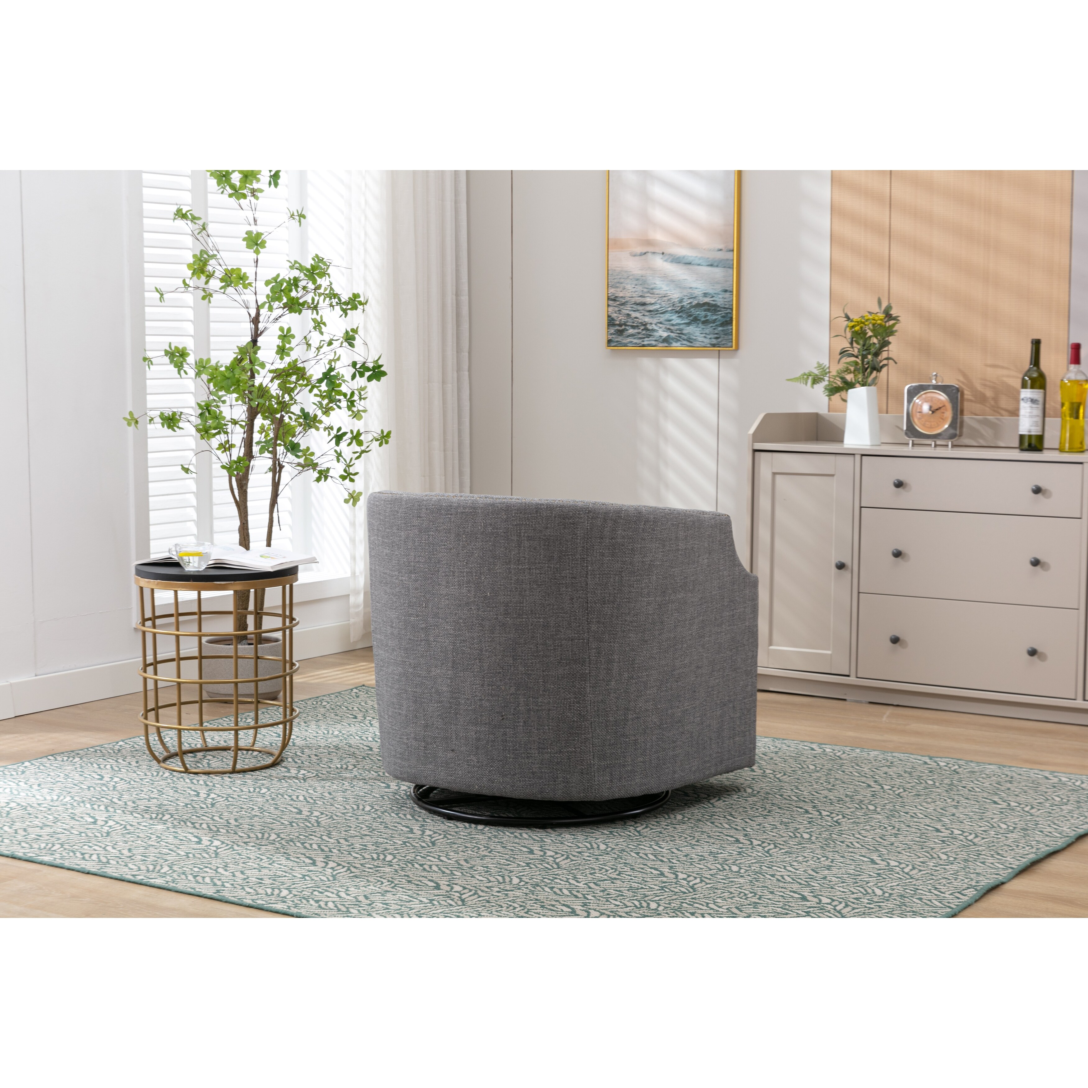 Modern Swivel Accent Chair Fabric Upholstered Barrel Armchair