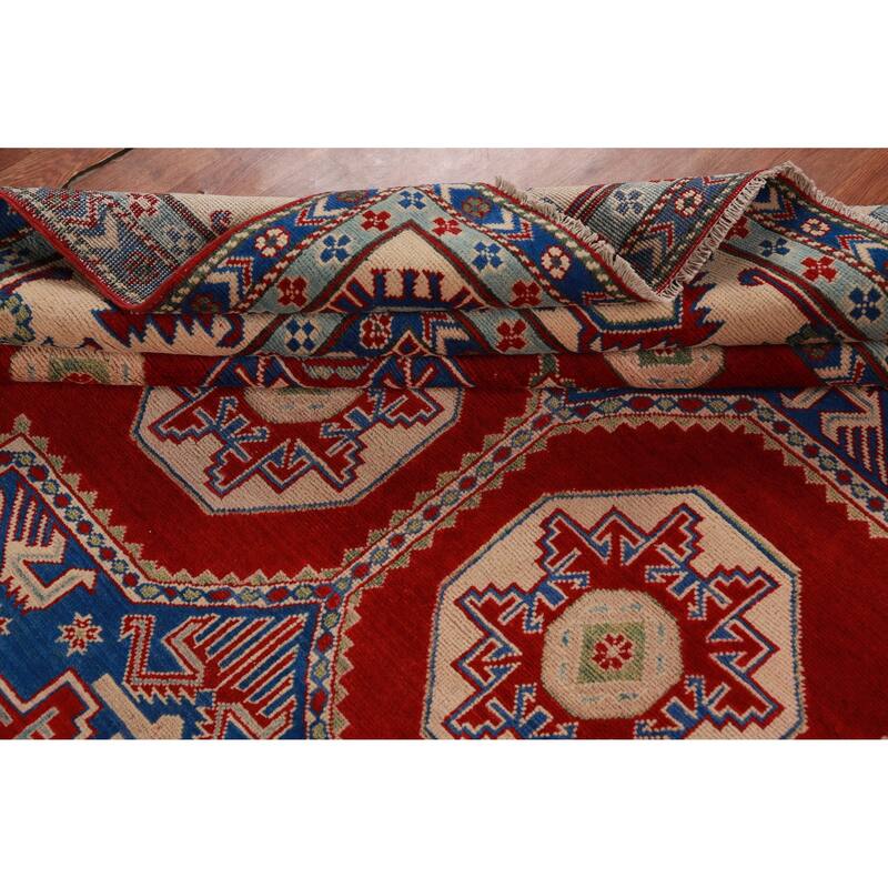 Hand Knotted Oriental 100% Wool Carpet Traditional Geometric Red Kazak Area Rug - 11' 5'' X 8' 4''
