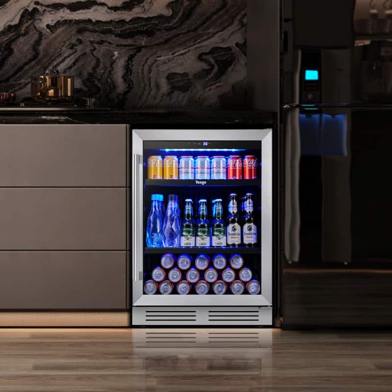 24 Inch Beverage Fridge 140 Can Beverage Refrigerator for Soda Wine Drinks - 24 inch - 24 inch - Silver