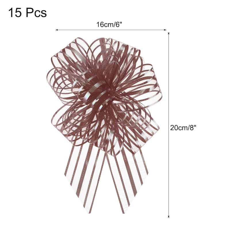15pcs 6" Large Organza Pull Bow Chiffon Gift Wrapping Bows Ribbon - Coffee - 6"