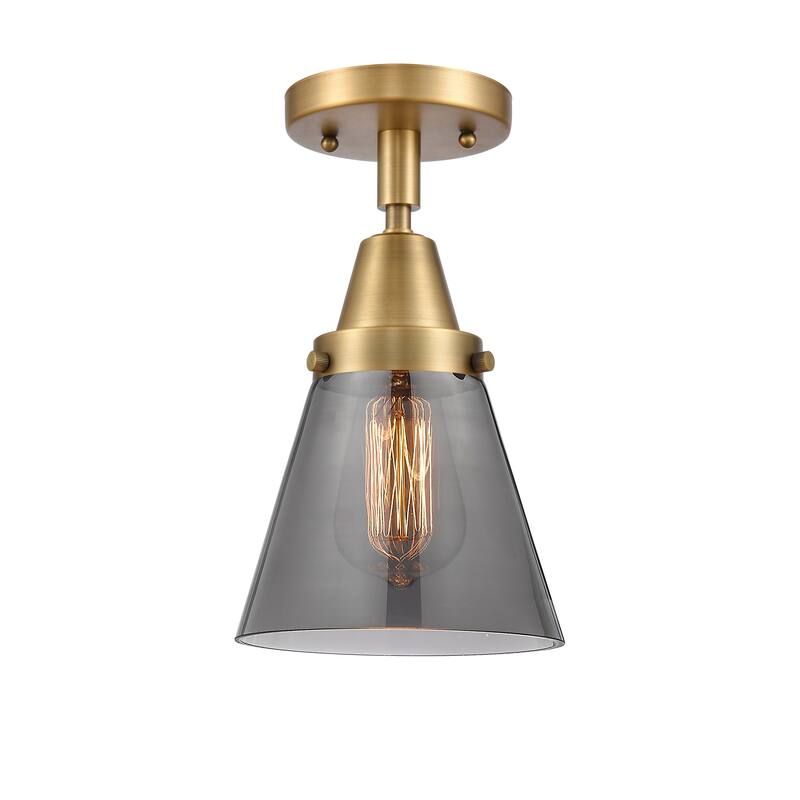 Innovations Lighting Caden Cone - 1 Light 6" Flush Mount - Brushed Brass/Light Smoke