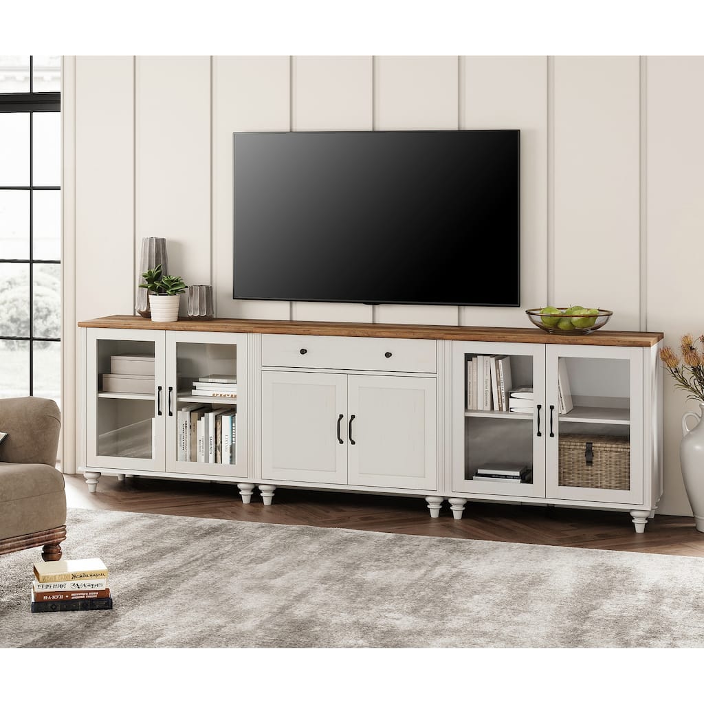 Farmhouse TV Stand with Doors and Drawer﻿