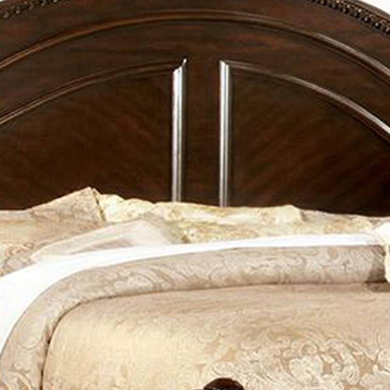 Eastern King Bed with Paneled Details and Camelback Headboard, Brown