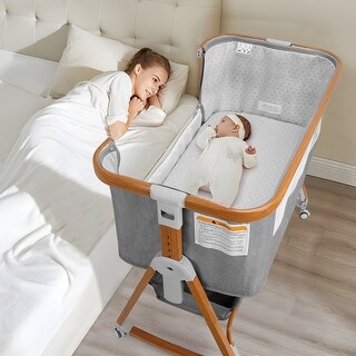 Grey 4 In 1 Baby Basinet, Bedside Bassinet for Baby, 6 Height Adjustable Bassinet Bedside Sleeper with Lockable Wheels