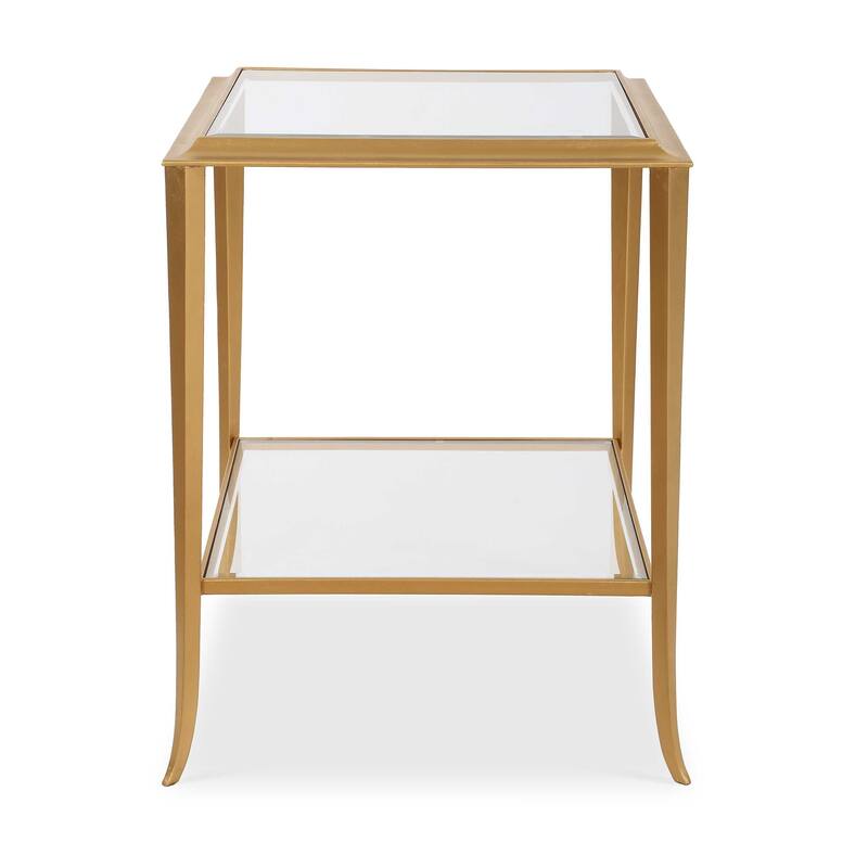 Strick & Bolton Gold Leaf Tempered Glass Square End Table - Gold