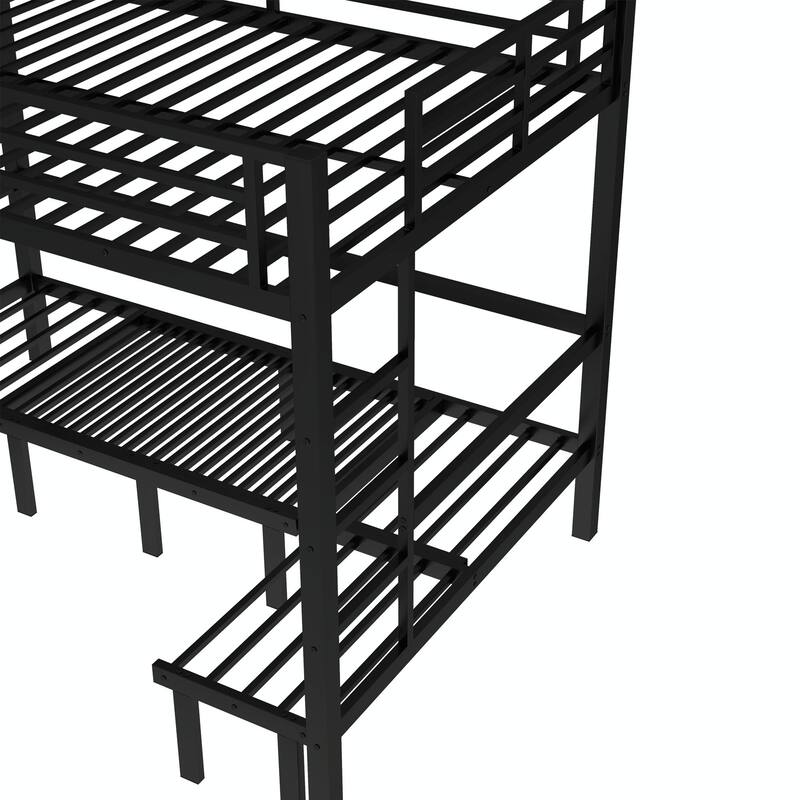 Pull-Out Bunk Bed with Three-Section Lower Bunk and Safety Rails on Top Bunk
