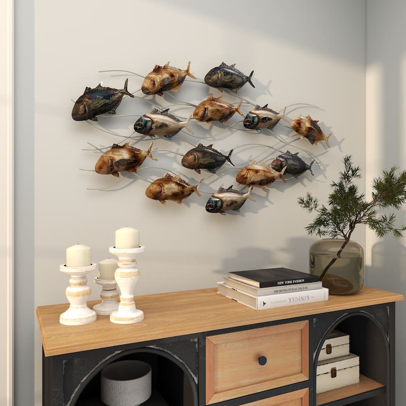 Blue Metal Indoor Outdoor Fish Home Wall Decor with Silver and Bronze Accents