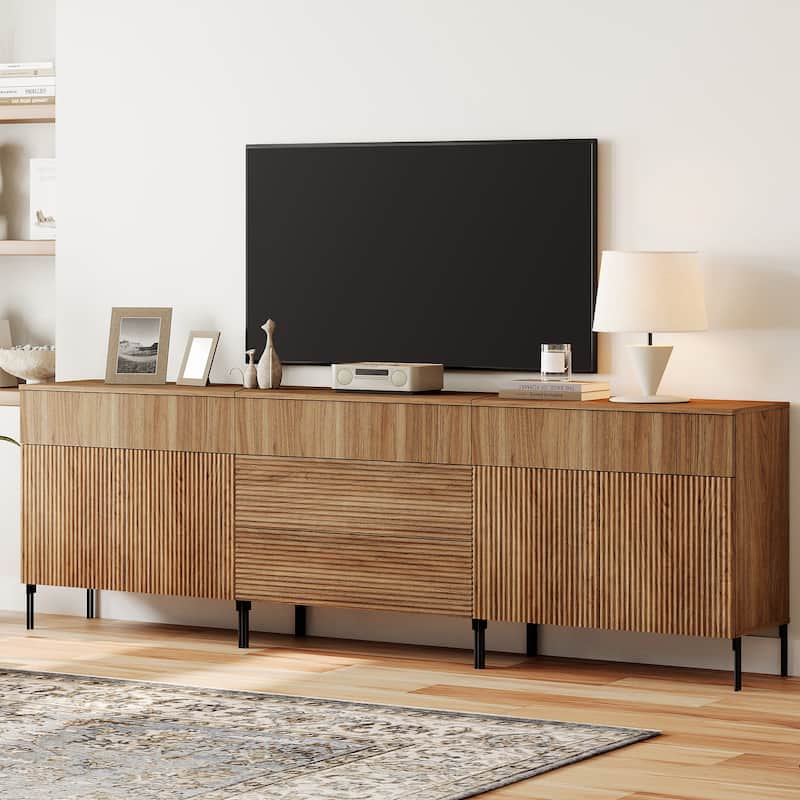 94.5" Modern Reeded Dresser TV Stand For Tvs Up To 100 Inch, Entertainment Center With Drawers