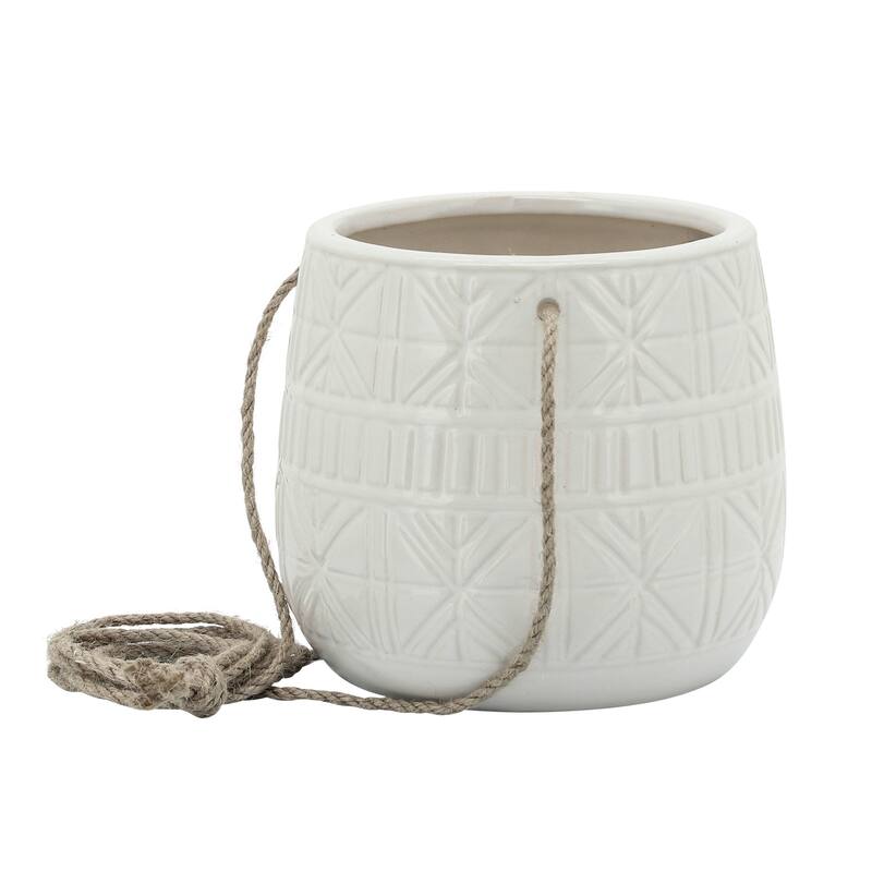 Sagebrook Home Neutral Textured Ceramic Hanging Planter