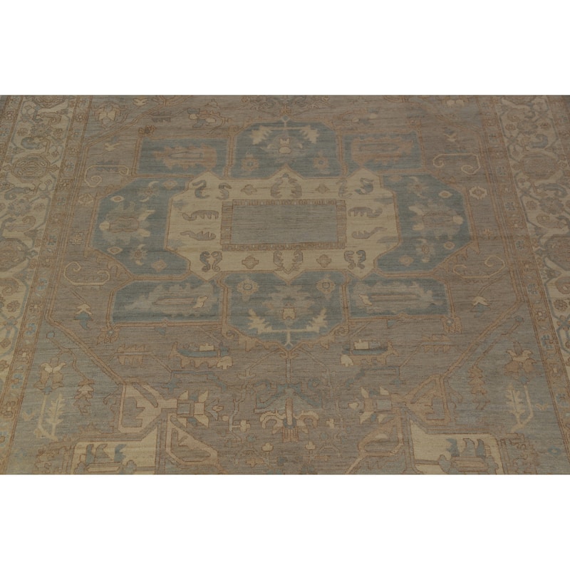 Hand Knotted Oriental 100% Wool Carpet Transitional Medallion Greys & Charcoal Oushak Area Rug - 17' 5'' X 12' 5''