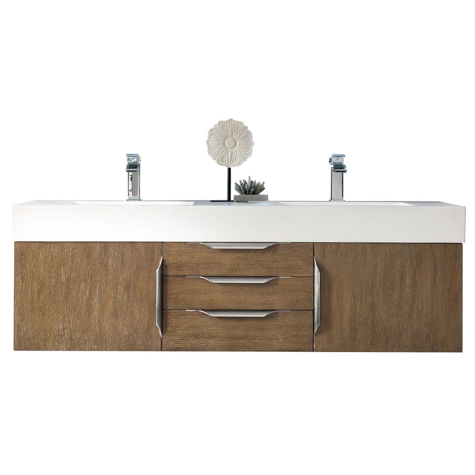 James Martin Vanities Mercer Island 59" Double Vanity, Latte Oak with Brushed Nickel Hardware