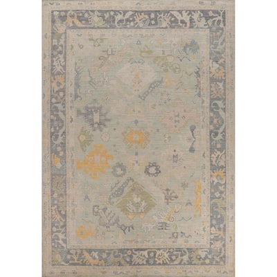 Hand Knotted Oriental 100% Wool Carpet Transitional All-Over Green Oushak Area Rug - 12' 0'' X 9' 3''
