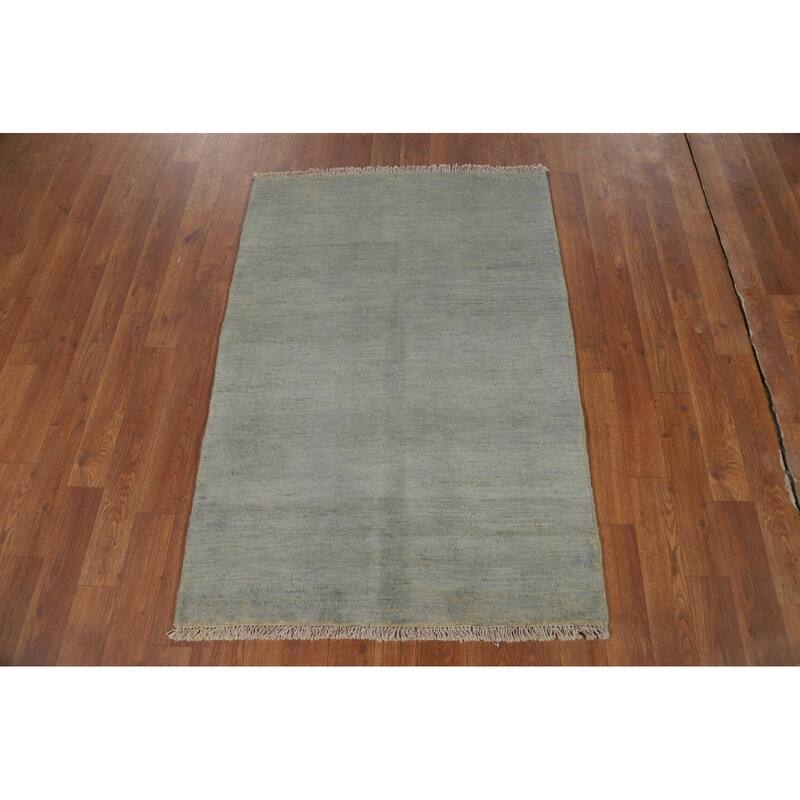 Hand Knotted Oriental 100% Wool Carpet Modern Stripe Greys & Charcoal Gabbeh Area Rug - 3' 10'' X 2' 8''
