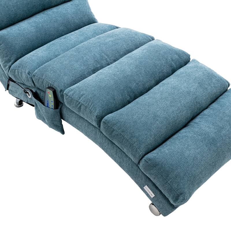 Blue Modern 21.65" High Back Upholstered Chaise Lounge Chair with Remote Control and Ergonomic Electric Massage