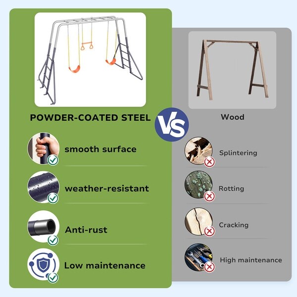 Hapfan Heavy Duty Metal Swing Sets with Monkey Bars, 2 Belt Swings