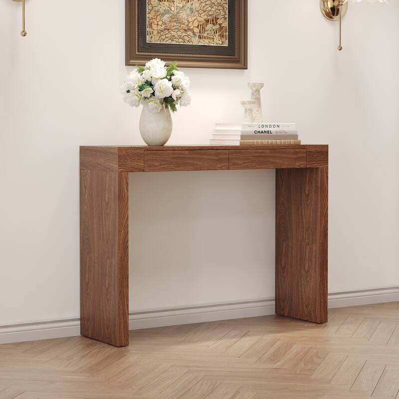 Roomfitters Modern Bar Table with Storage and Wood Grain Finish, 50 Inch Desk or Console