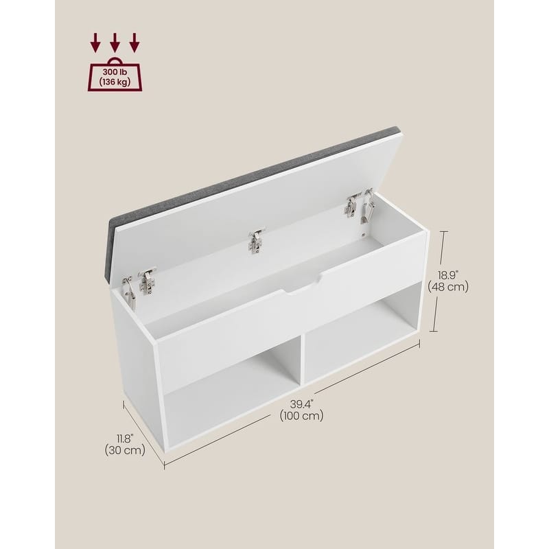 Gray Wood Shoe Storage Entryway Bench with Cushioned Seat - 11.8"D x 39.4"W x 18.9"H