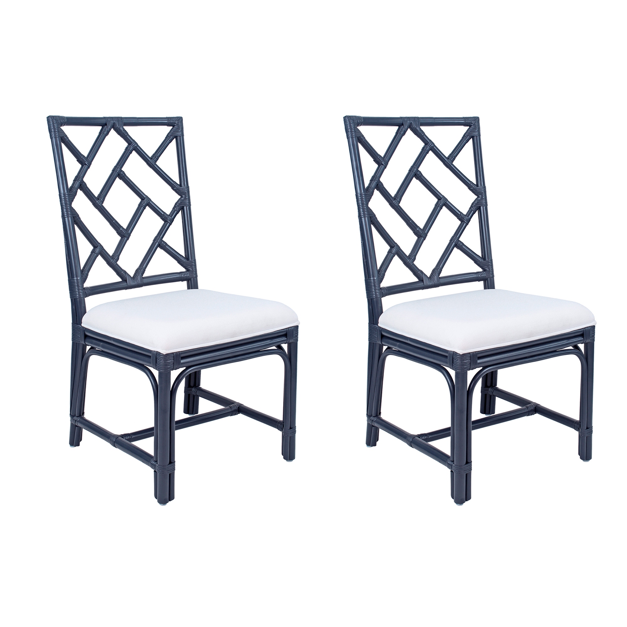 Natural Rattan Handmade Chippendale Cushioned Dining Chairs by East at Main