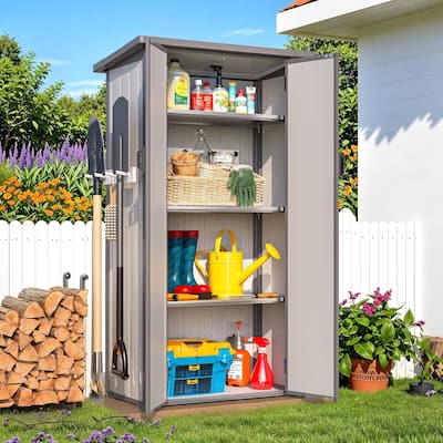 AECOJOY Tall Resin Outdoor Storage Cabinet Waterproof with Adjustable Shelves, Vertical Plastic Storage Shed with Floor